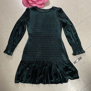 NWT $189 GIANNI BINI Womens Sz XL‎ Green LINA Smocked Velvet Long Sleeve Dress